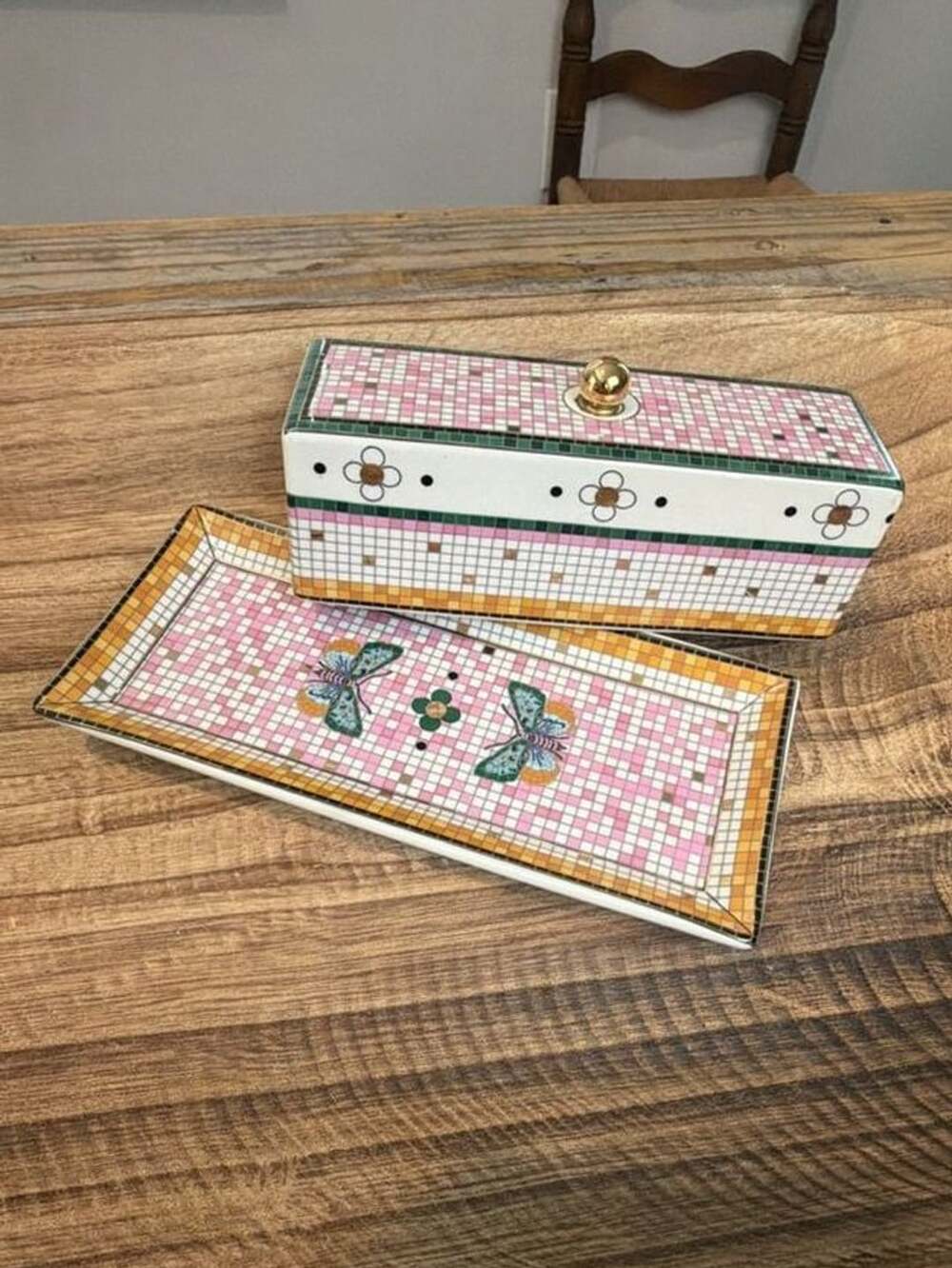Anthropologie Bistro The Butterfly Garden Mosaic Tile Butter Dish Ceramic